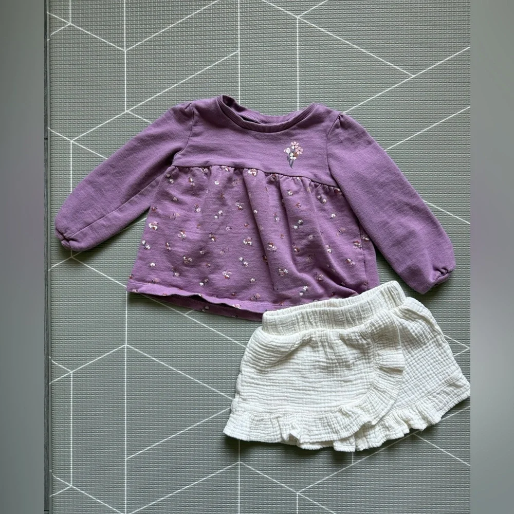 Carters|Baby girl/toddler outfit,white gauzy skirt & lilac ditsy floral top•••2T